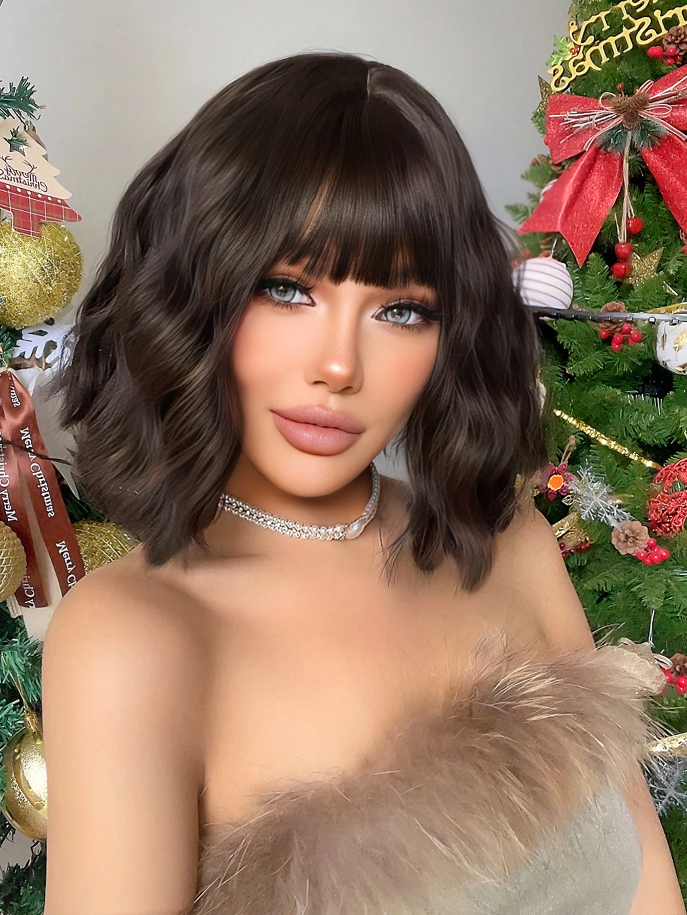 Парик Синтетический с короткими натуральными волнистыми волосами 12 дюймов