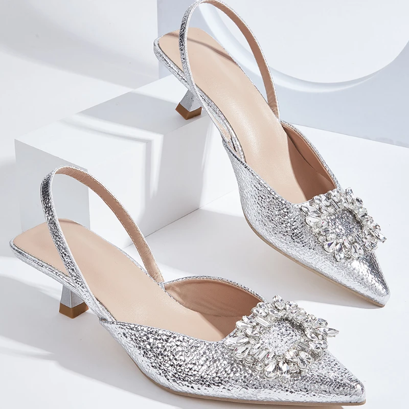 Сандалии женские на низком каблуке однотонные Туфли-мюли с кристаллами