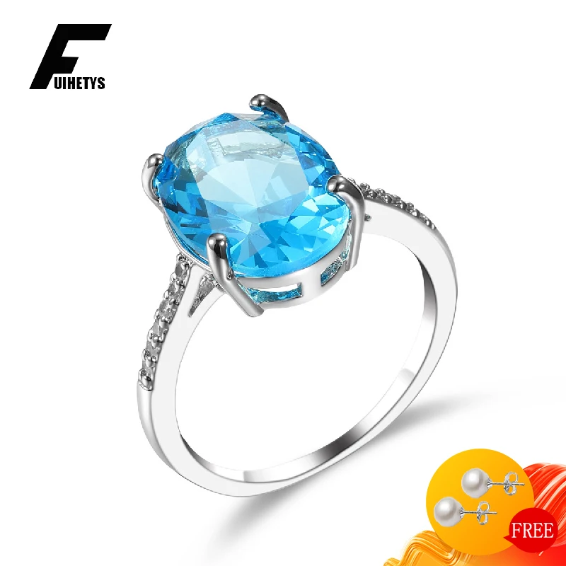

Fashion Women Ring 925 Silver Jewelry Oval Shaped Sapphire Zircon Gemstone Finger Rings for Wedding Engagement Party Accessories