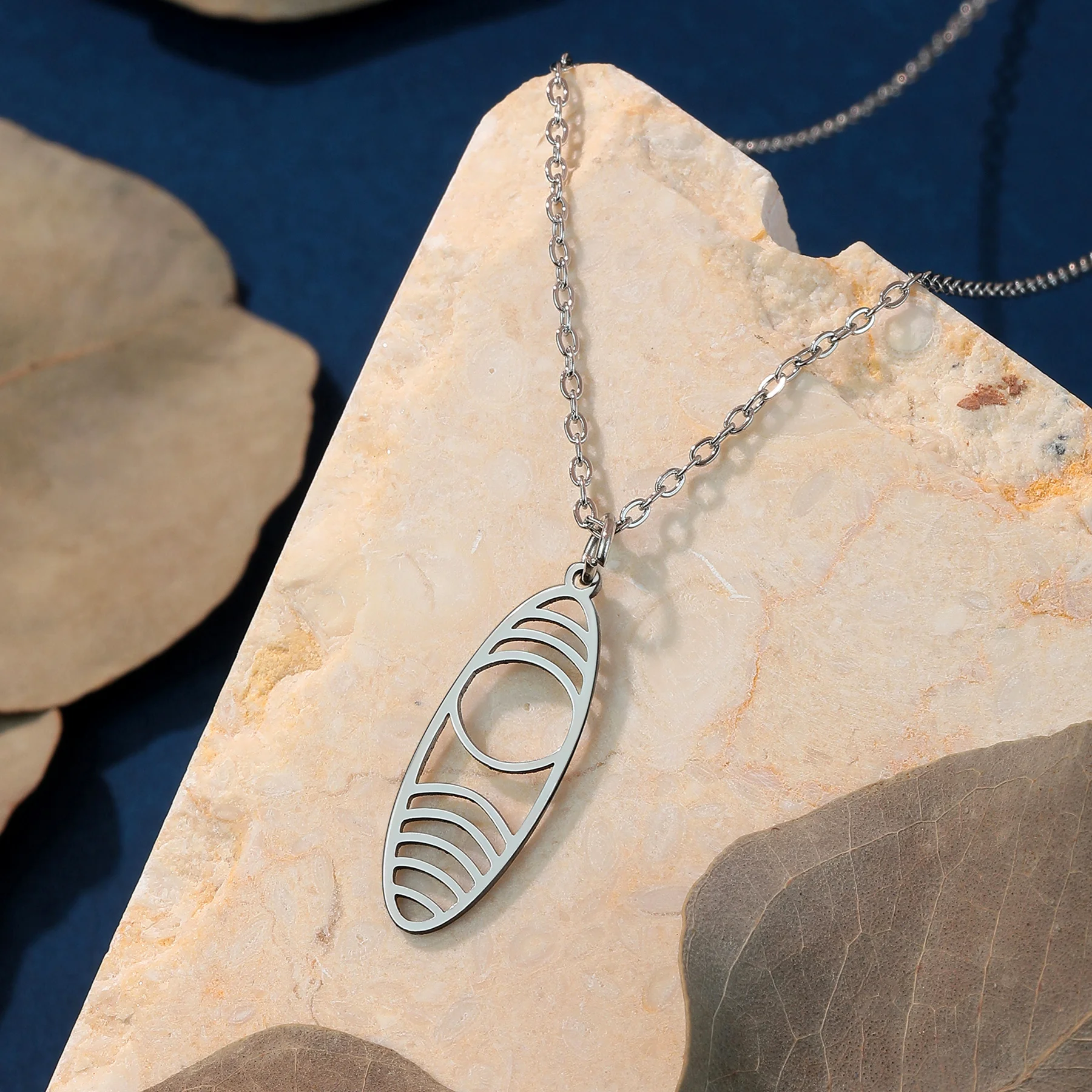 Stainless Steel Geometric Ovel Pendant Necklace For Women Trendy Jewelry Korean