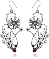 vintage unique design floral leaf drop hook earrings bohemian lotus inlaid amethyst womens statement dangle earrings