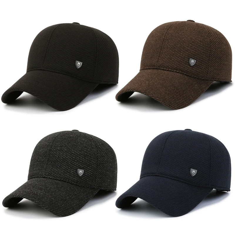 

NEW Autumn Winter Baseball Caps For Men With Ear Flaps Woolen M Brand Thick Warm earmuffs Cap Men Dad Hat & Caps Casquette