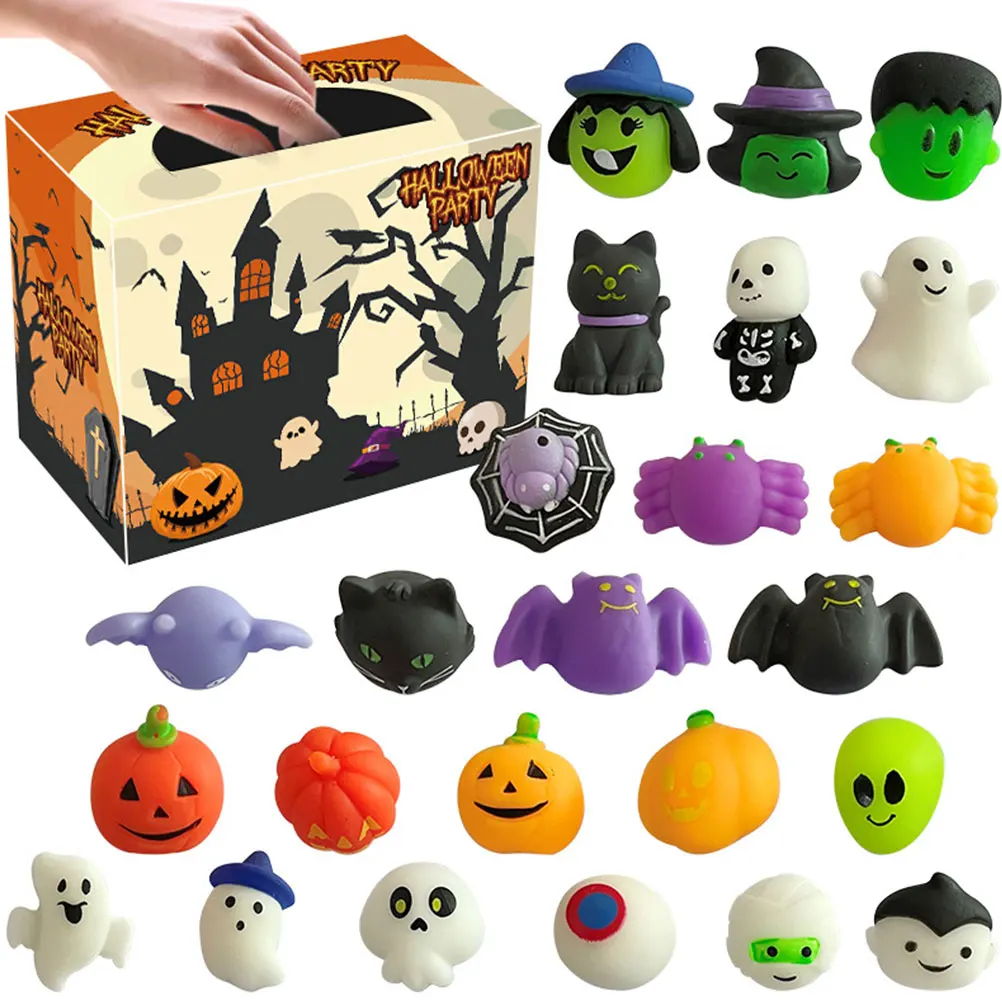 

24pcs Halloween Ghost Pumpkin Bat Spider Squeeze Toys Soft Sticky Squishy Stress Relief Toys Party Favors For Kids Adults
