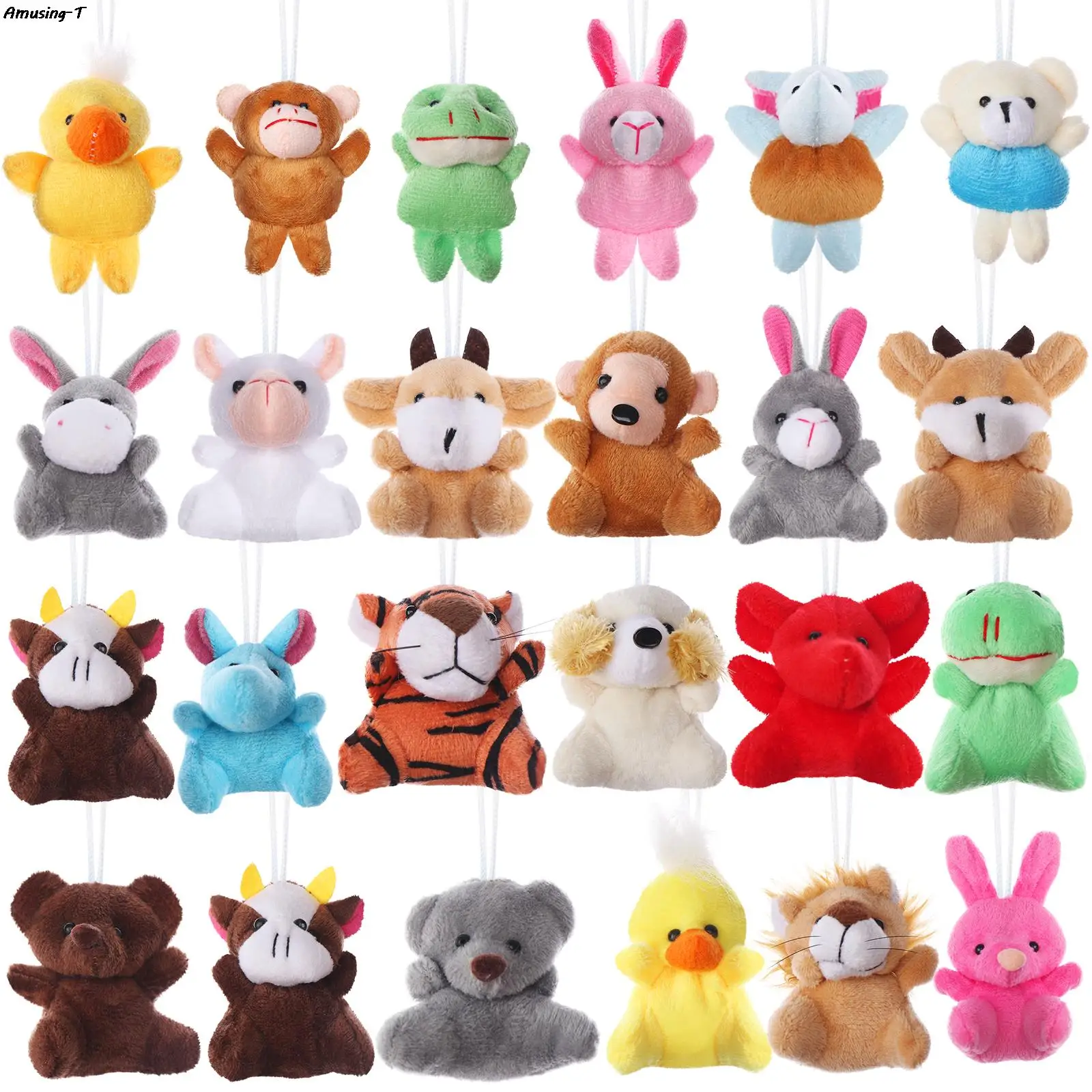 24pcs/set Cute Mini Animal Plush Toy Set Small Stuffed Animal Keychain Bear Rabbit Doll Toy Bag Pendant Car Key Chain For Kids