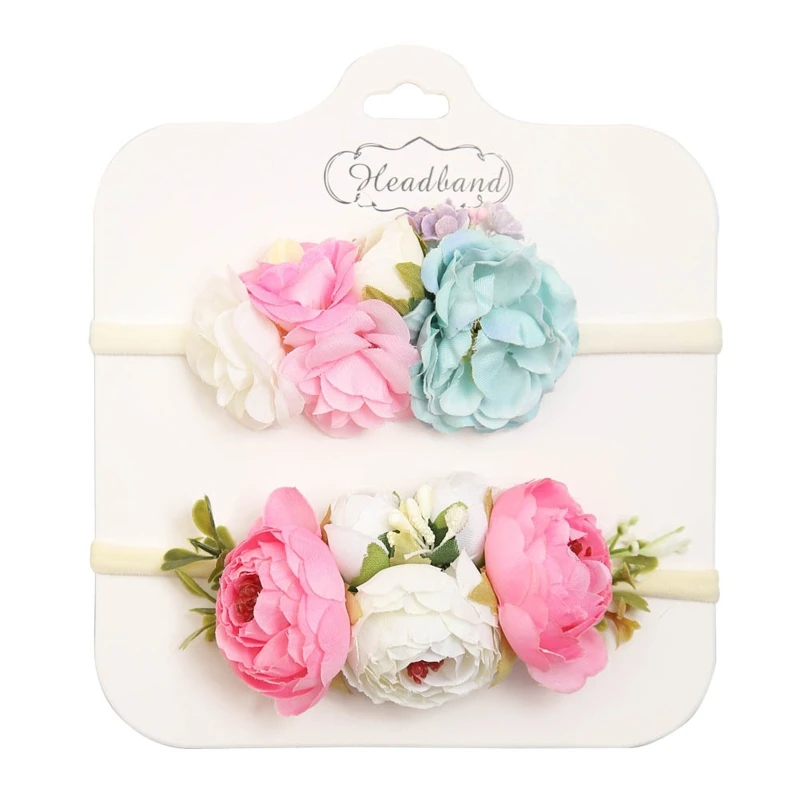 

Simulation Flower Baby Headbands 2pcs/set Nylon Elastic Hair Band Wraps Hairband