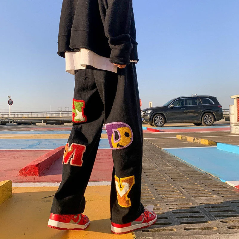 

Брюки женские с вышивкой букв, уличные Свободные тренировочные штаны в стиле хип-хоп, повседневные прямые широкие брюки