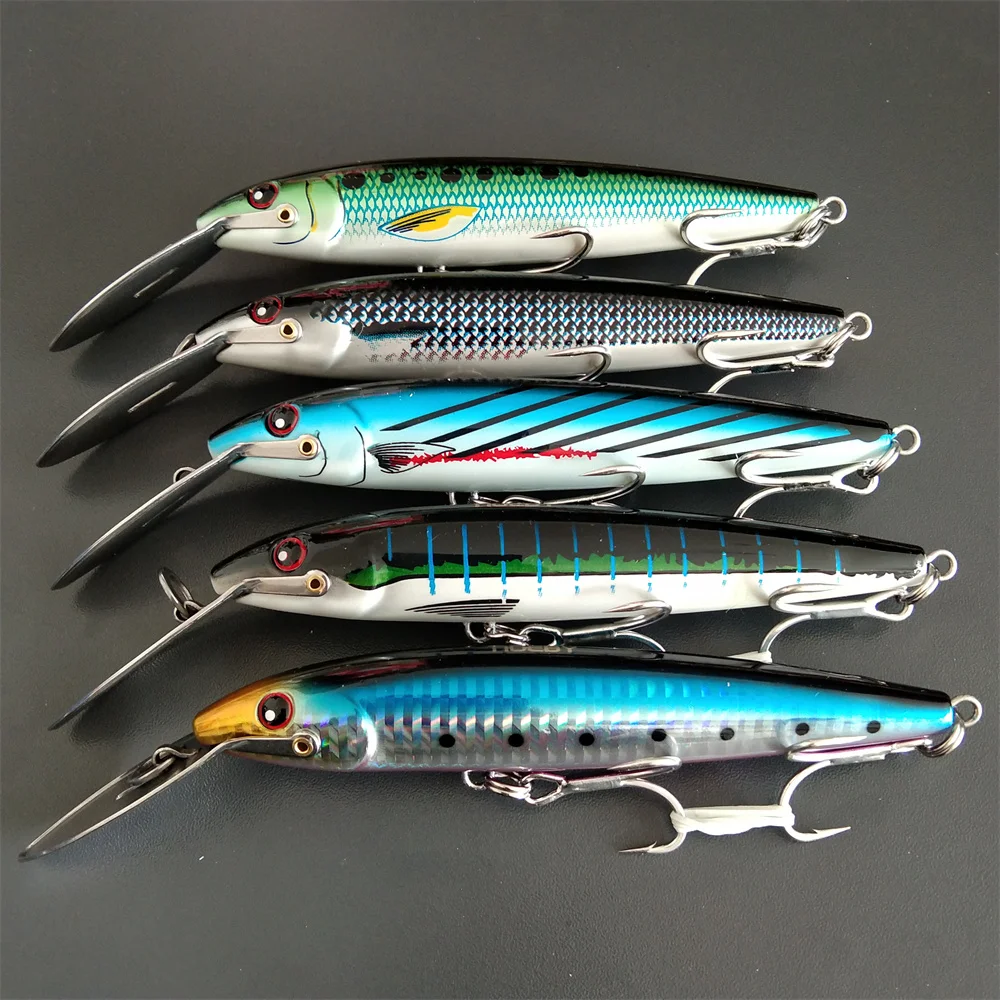 

Noeby 5pcs 130mm 32.5 Floating 5m Big Minnow tuna fishing lure stainless steel big lip new green sliver