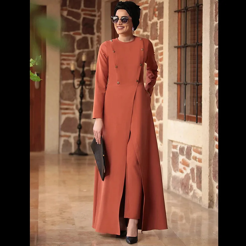Muslim Women Evening Dress Solid Color Islam Clothes Banquet Turkey Two Piece Suit Fashion Robe Long  With Loose Waist Pant