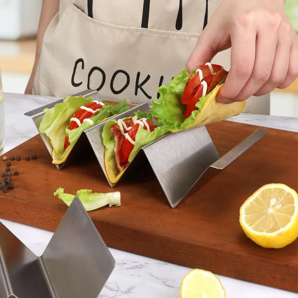 

Taco Holder Stackable Heat Resistant Rust-proof Food Grade Taco Tray Stainless Steel Oven Safe Burrito Stand Kitchen Tool
