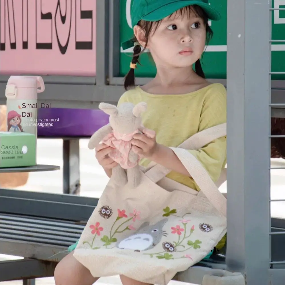 Anime Cute Totoro Cartoon Canvas Messenger Bag Shoulder Bag High Quality Embroidery Outdoor Cosmetic Bag Handbag as Girls Gift