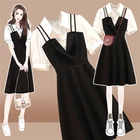 2022 womens summer dress fashion korean mini skirt splicing short sleeve black a line skirt korean style fat dress ladies suit