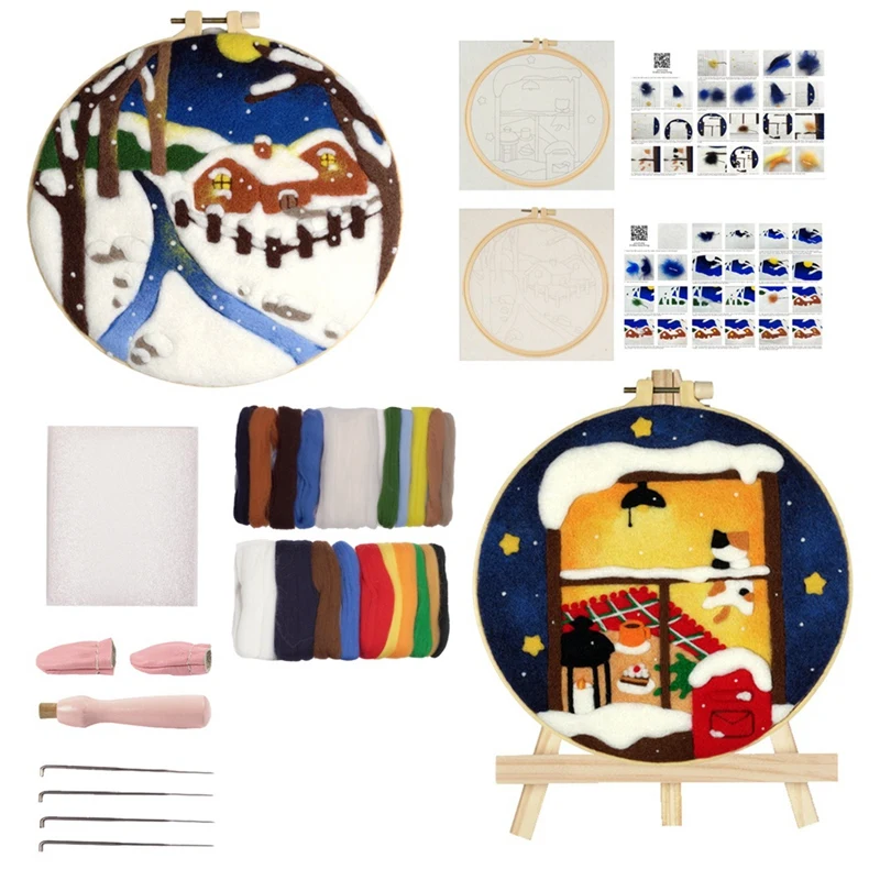 

Needle Felting Kit For Beginners With Wool, Felting Needles,Finger Cot For Christmas Decoration