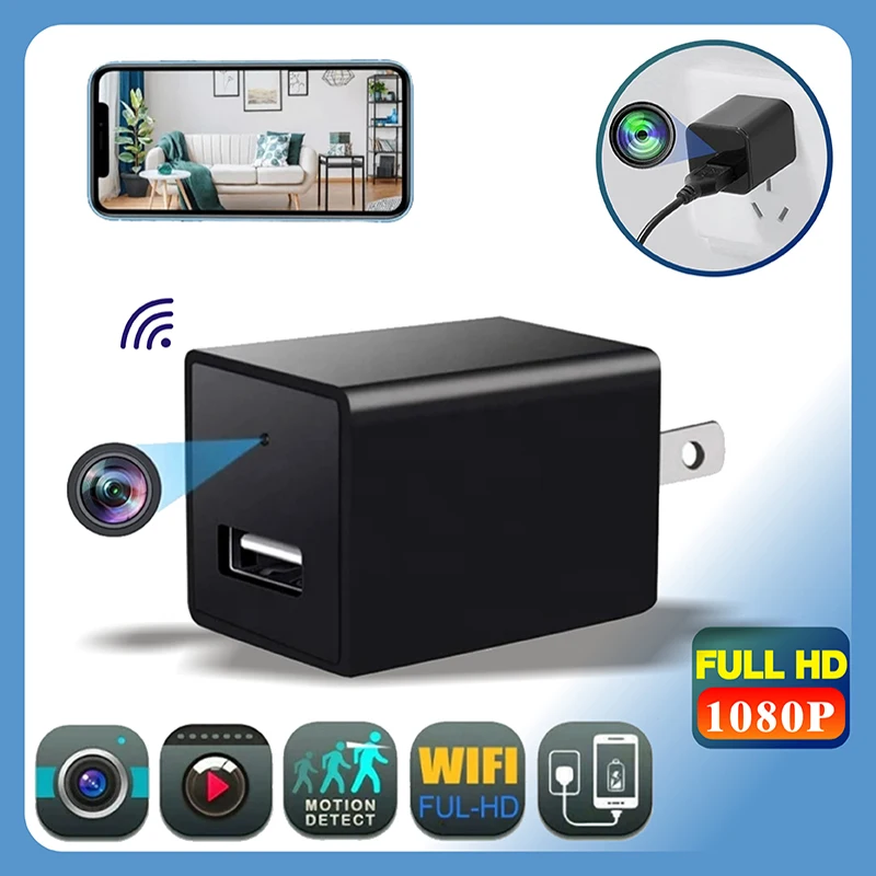1080P HD Portable Mini Camera WIFI USB Charger Camera Night Vision Motion Detection Home Security Nanny Cam Power Adapter Camera