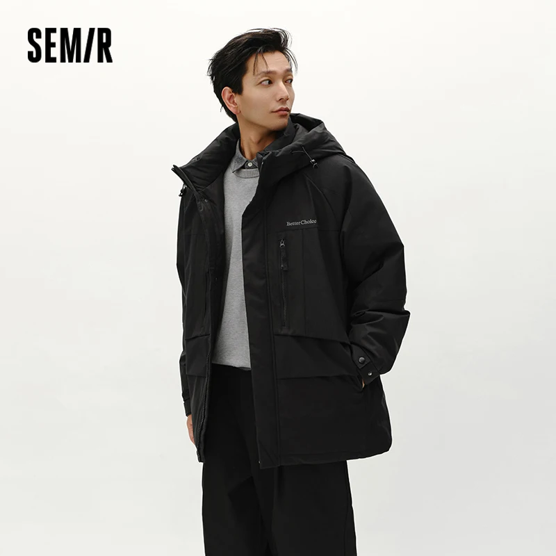 Фото Мужской пуховик Semir средней длины с капюшоном, спортивная одежда с цветными блоками, зима 2025, мужская одежда, теплая верхняя одежда, ветрозащитный теплый дизайн с цветными блоками №3
