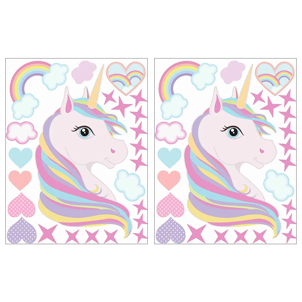 

2 Pcs Rainbow Unicorn Wall Sticker Decorative Wall Decals Cartoon Wall Paste for Home Nursery Kindergarten
