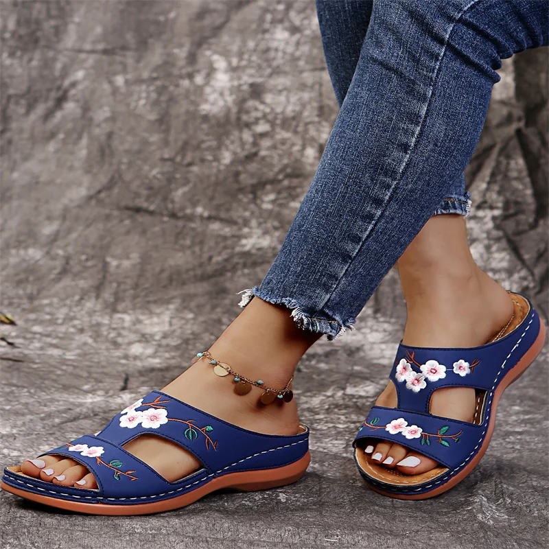Summer Sandals Shoes Women Peep Toe Shoes Woman Floral Sandals Woman Comfortable Female Slippers Retro Sandals Zapatillas Mujer