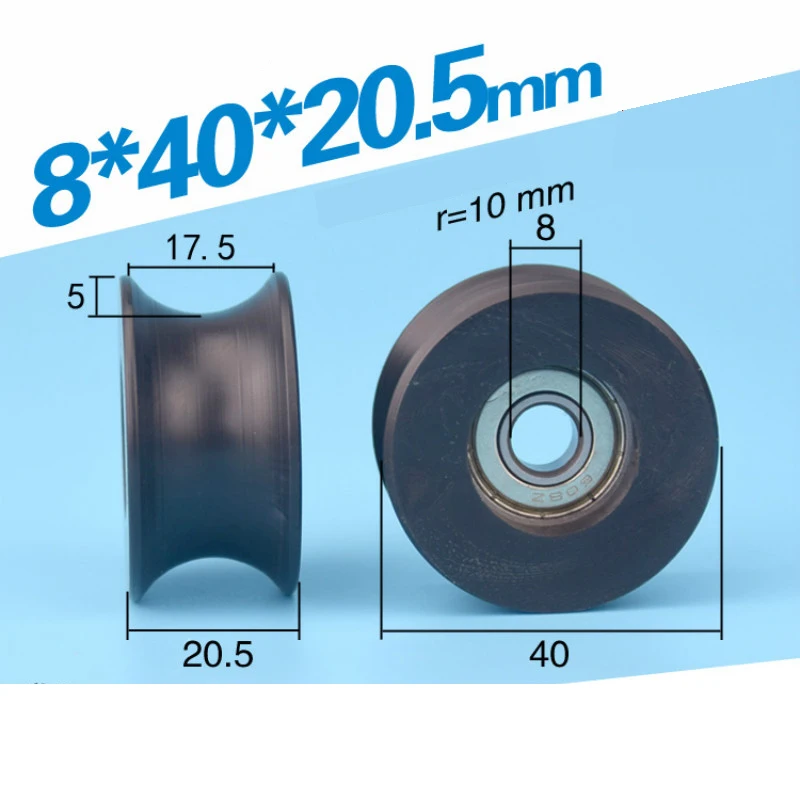 

Free Shipping 3Pcs 608zz Coated pa66 Nylon 1.57inches Bearing roller Wheel 8*40*20mm U type Groove pulley Pulley wheel