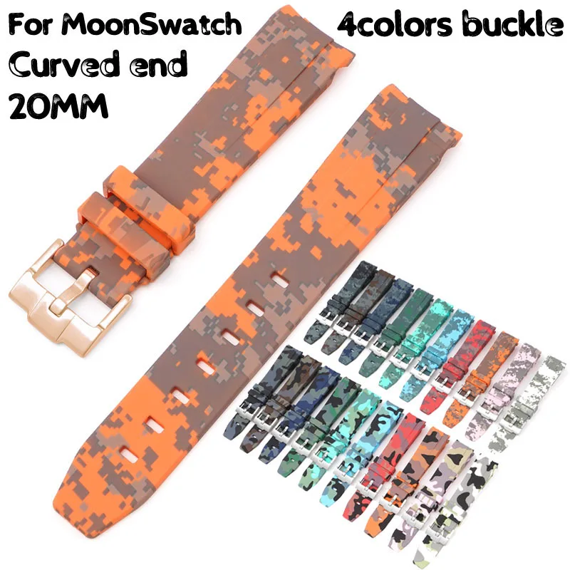 

Camouflage Watch Strap for OMG MoonSwatch Curved End Silicone Rubber Bracelet Men Women Waterproof Sport Watch Band 20mm