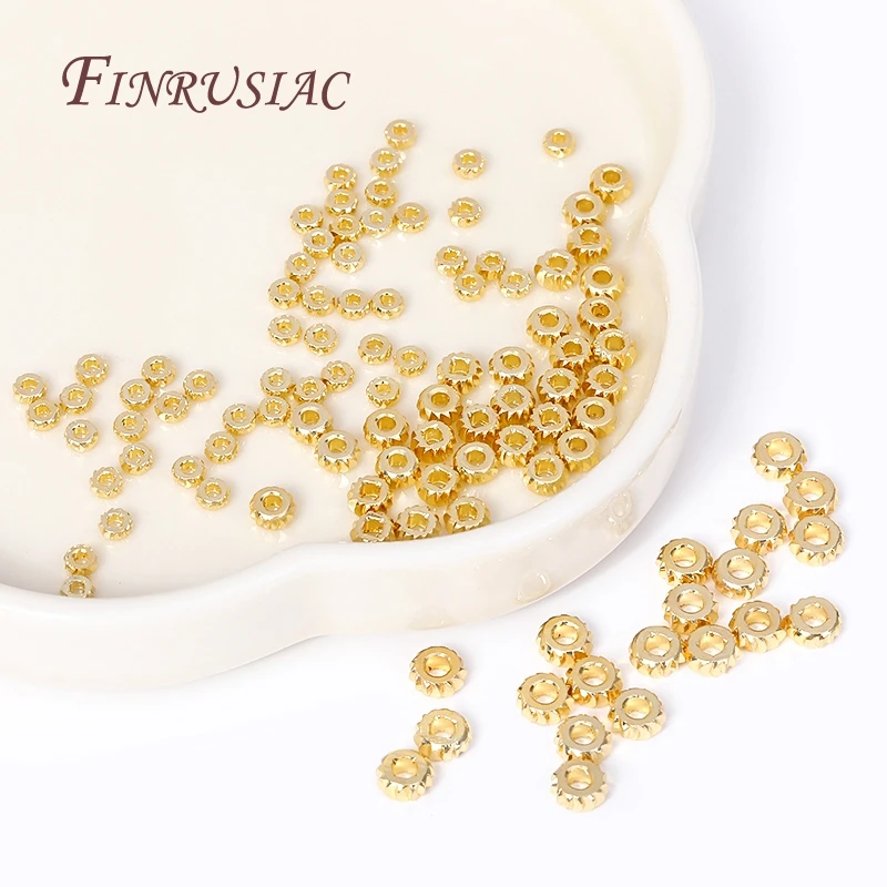 Позолоченное латунное круглое гофрированное бусины-разделители FINRUSIAC