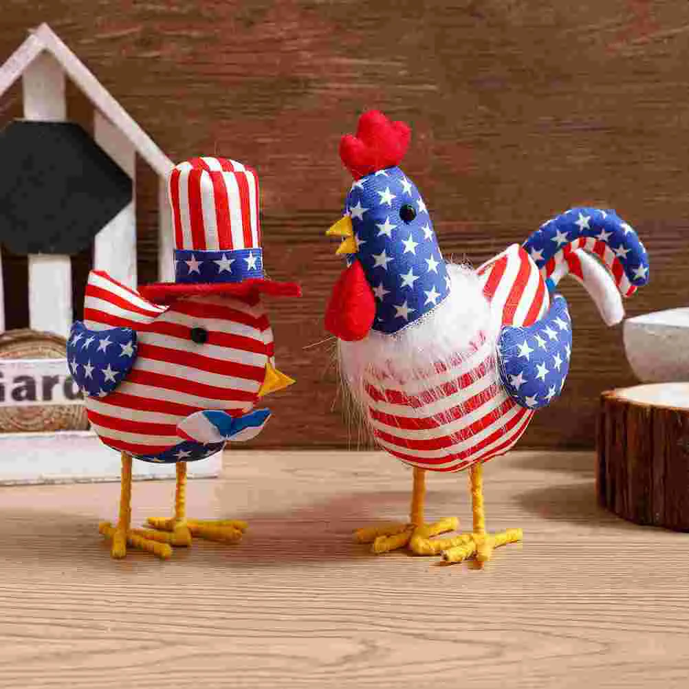 

2 Pcs Independence Day Desk Turkey Ornaments Table Top Decor 4th July Gift Plush Flag