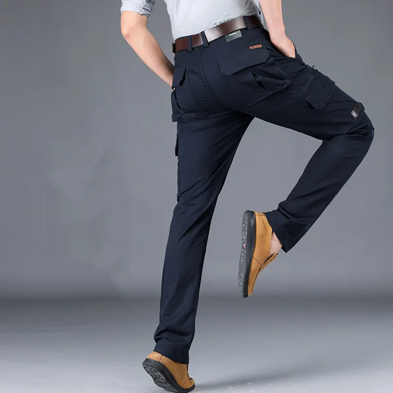 

Spring Autumn Cargo Pants Men Military Straight Mid-waist Multi-pockets Trousers Men High Quality Sweatpants Large Size 29-42