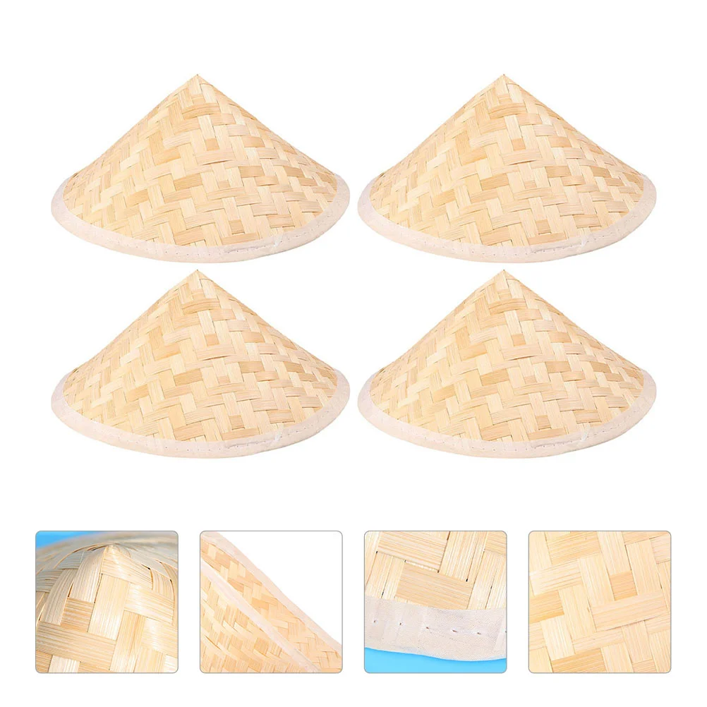 

4pcs Oriental Style Bamboo Sun Hats Farmer Fishing Rice Hats for Children