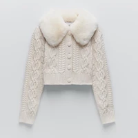fashion artificial fur down sweater women fashion elegant long sleeved solid color short sweater women ladies knitted cardigan