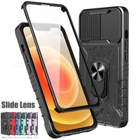 tempered glass film phone case for iphone 13 pro max magnetic ring stand cover for apple 12 pro max slide lens protective cover