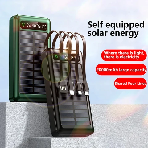 50000 мАч Solar Power Bank Ultra Capacity USB 4 в 1 Сверхбыстрая зарядка USB TypeC Светодиодный светильник Открытый Power Bank для iPhone Xiaomi