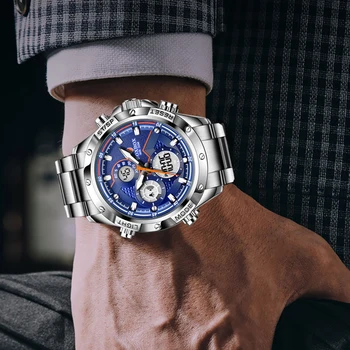 FOXBOX Men Watch Luxury Dual Display Stainless Steel Watch for Men Sport Waterproof Watches Mens Luminous Fashion Digital Clock Other Image