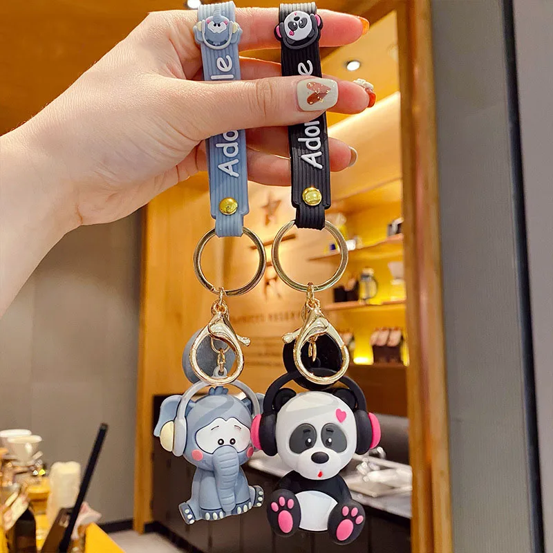 

Creative Rock Music Elephant Keychain Cartoon Classic Music Panda Animal Key Chian Holder Women Bag llavero Gift Car Keyring
