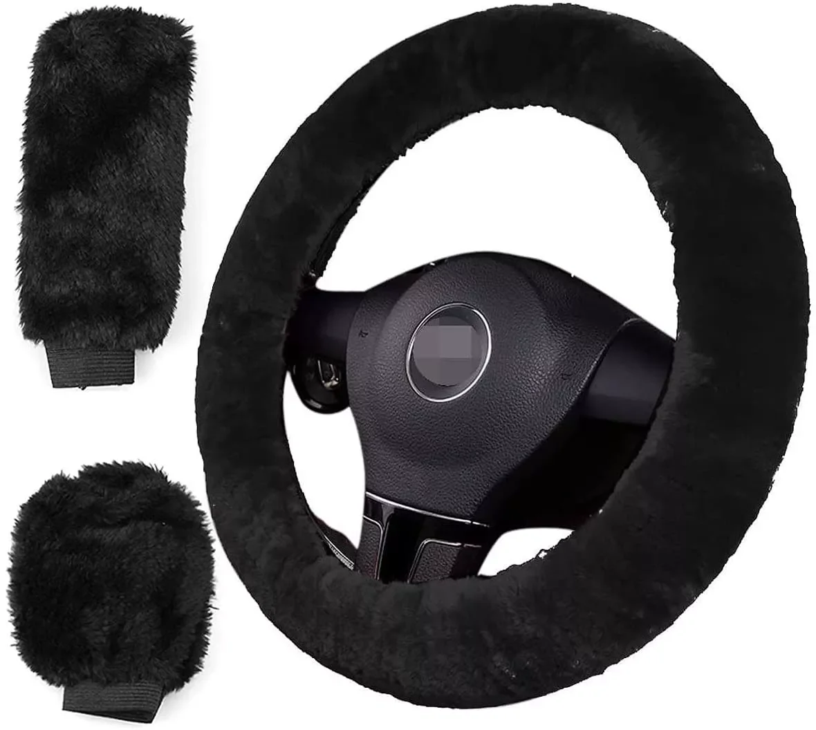 

Car Steering-wheel Plush Warm Wheel Covers Winter Faux fur Hand Brake & Gear Cover Set Car Interior Accessories