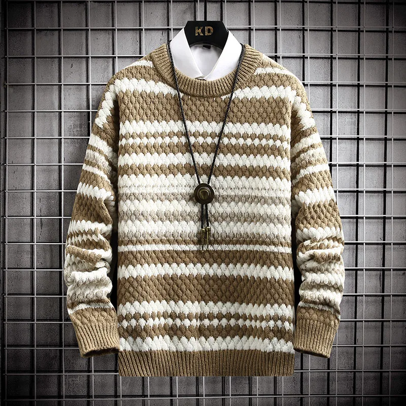 

Осень-зима 2023, модные свитера с круглым вырезом, Мужской Свободный Повседневный Новый стильный плотный теплый свитер, мужские пуловеры, размеры