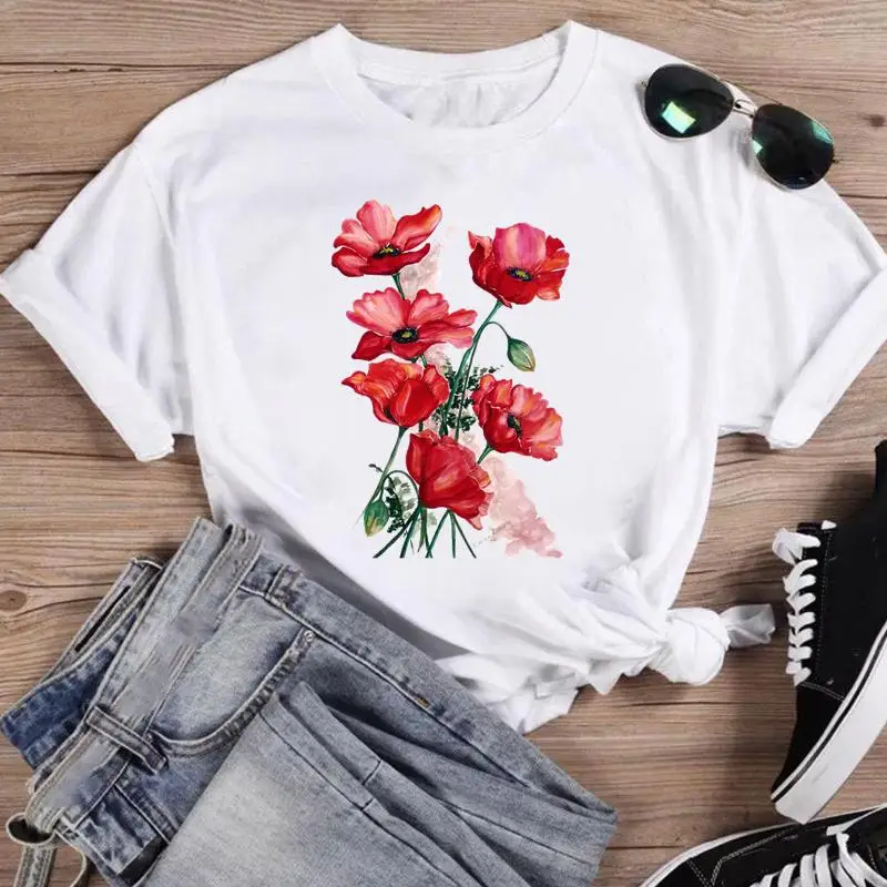 

Print Watercolor Lovely Trend Fashion Women Cartoon Short Sleeve Graphic T Top Summer Shirt Tshirts 90s Female Tee T-Shirt
