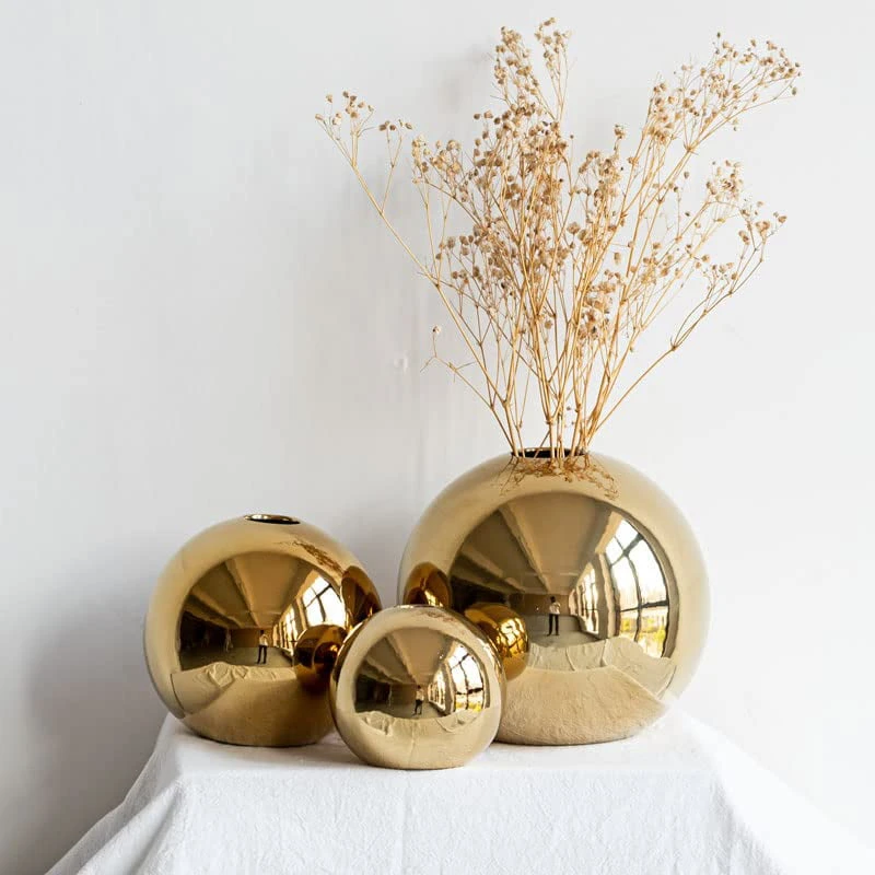 

Gold Globe Vase Set of 3, Round Vase Decor, Floral Bud Vase for Living Room, Bedroom