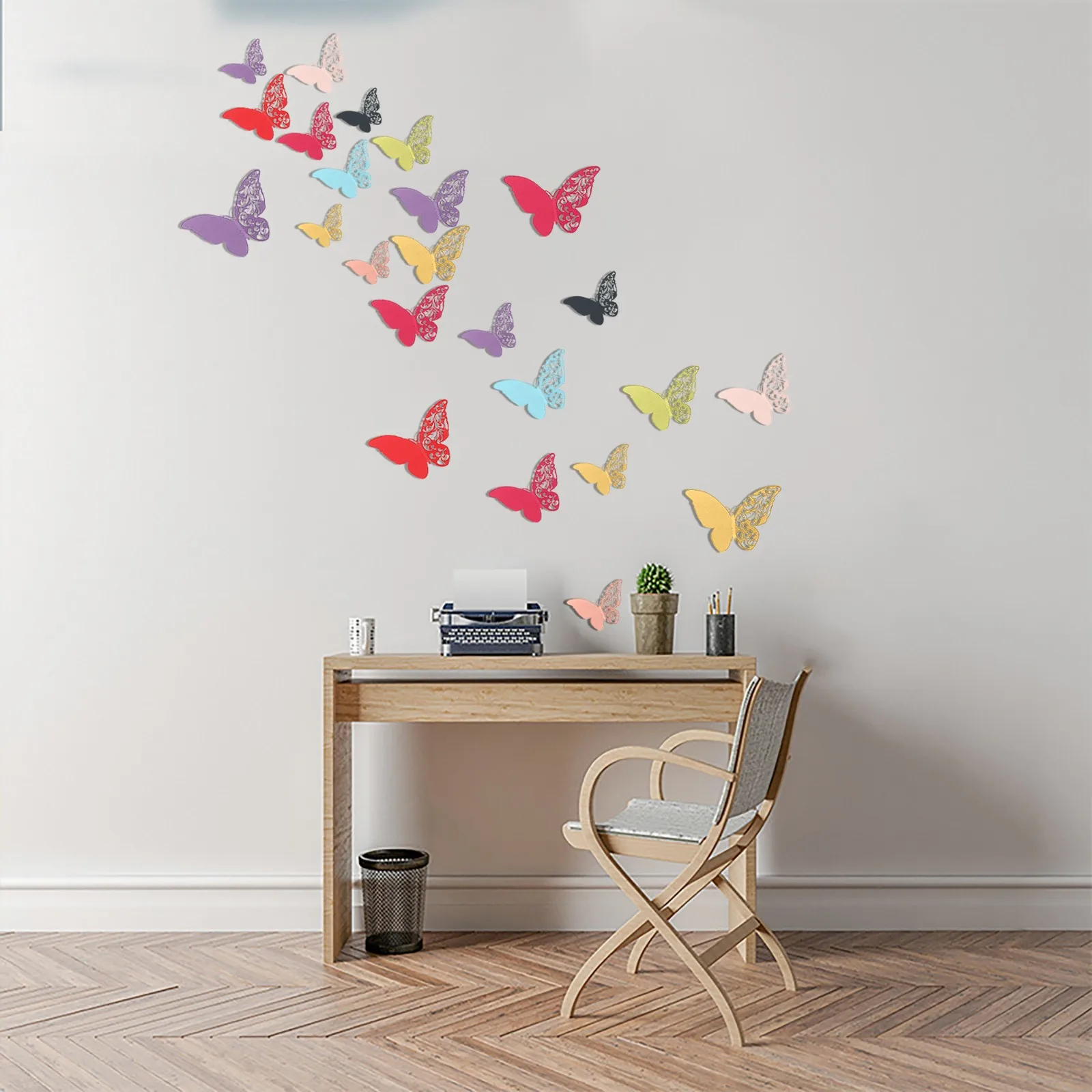 12 шт./компл. 3D полые наклейки на стену в виде бабочки бумажные Серебристые