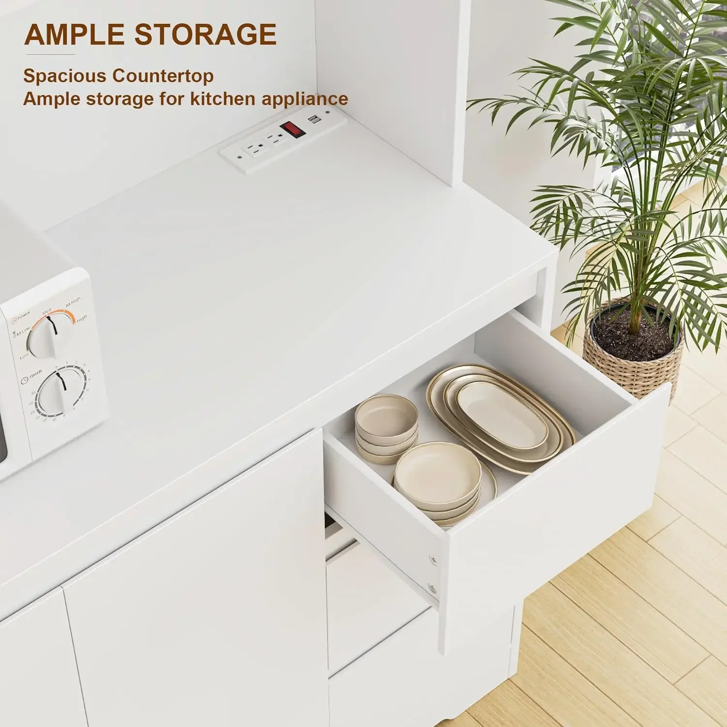 Высокий кухонный буфетный шкаф 71 дюйма с фотовспышкой и зарядной станцией