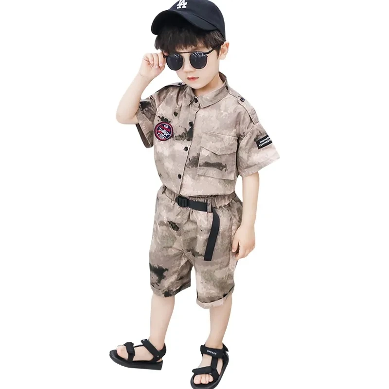 

Boys' Camouflage Short Sleeved Set 2023 Summer Children's Westernized Work Shirt Fashion And Handsome Boy Two-Piece Trend