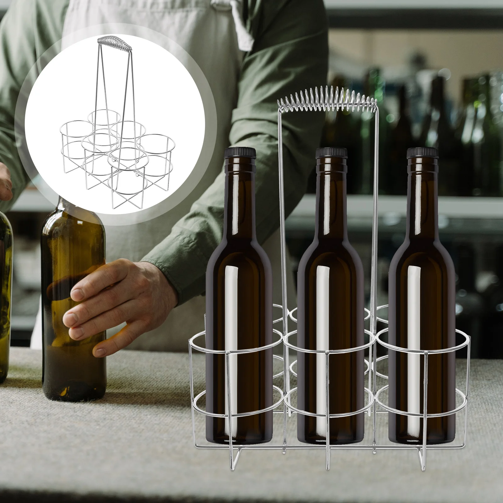 

Beer Bottle Holder Carrier Metal Caddy Basket Watercan Delivery Organizer Beverage Wire Handle Drink Farmhouse 6 Toteholding