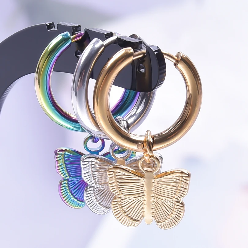 

New Mini Butterfly Earrings For Women Stainless Steel Earrings For Women Men 2023 Trending Punk Kpop Fashion Accessories Gifts