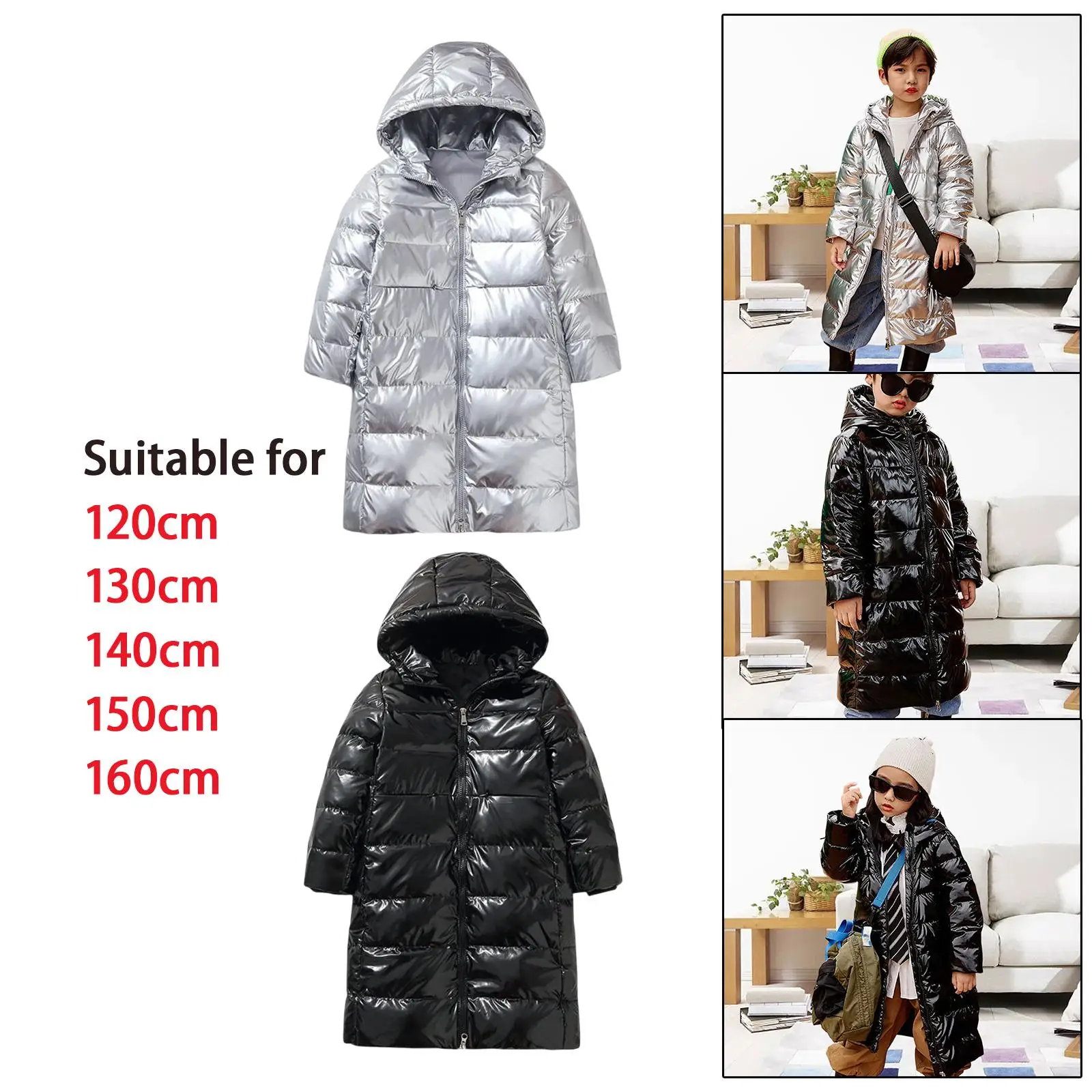 

Children Long Jacket Lightweight Coat 4-14T Convenience Hooded Design Bright Down Thick Down Warm Parkas Outwear for Winter Boys