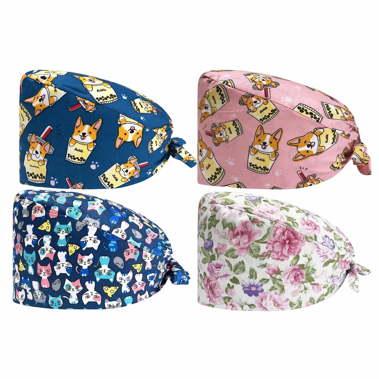 

Unisex Surgical Printed Lab Dustproof Hat Nurse Doctor Adjustable Head Cove Grooming Work Hats Odontology Hat Scrub Working