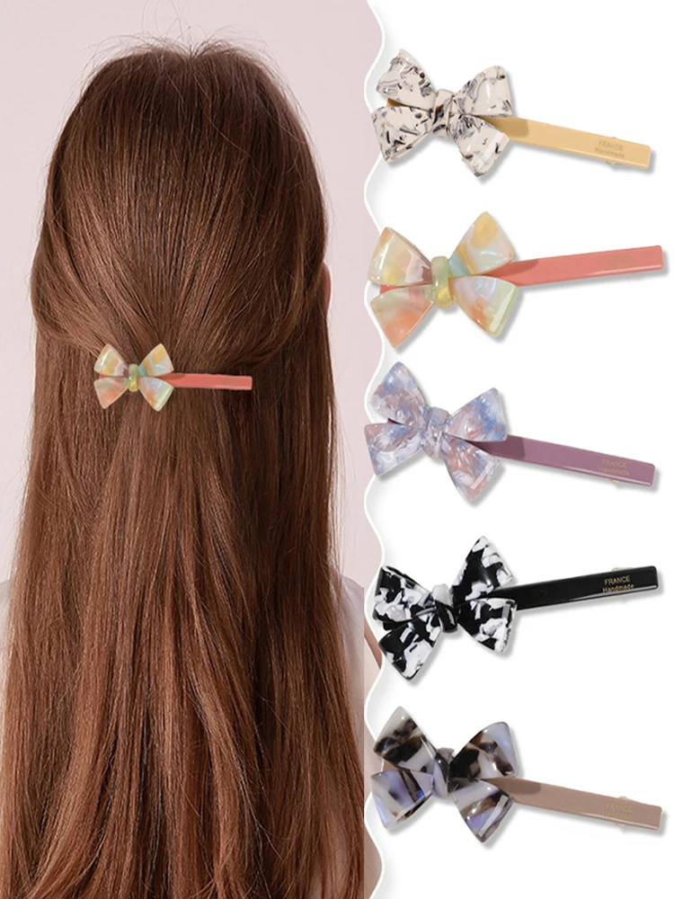 

2023 New Simple Style Versatile Hair Clips Vintage Cream Amber Bow Bangs Clip Side Clip Korean Hair Accessories