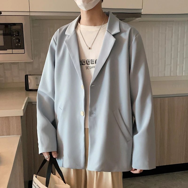 

New Single Breasted Long Sleeve Decorative Pocket Solid Color Lapel Men's Small Suit Top Fashion Slim Fit Versatile