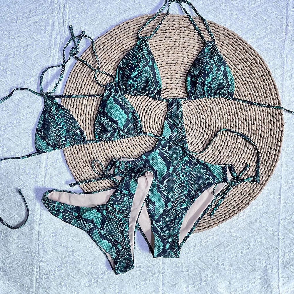 Монокини со змеиным принтом купальник из 2 предметов женское сексуальное бикини