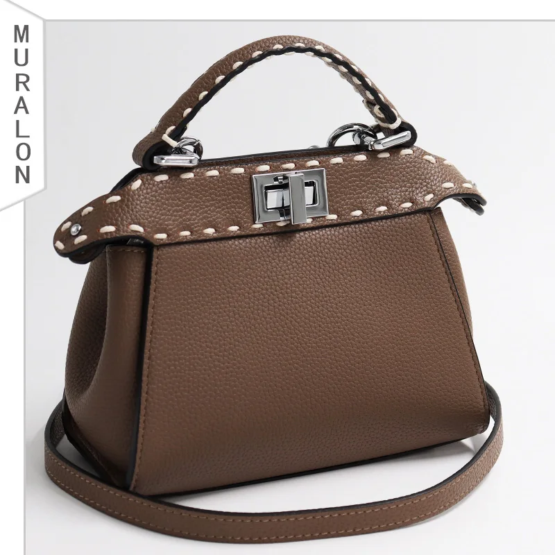 Women's Handbag Luxury Designer Bag Quality Lychee Pattern Genuine Leather Sewing Lock One Shoulder Diagonal Bag Commuter Bag