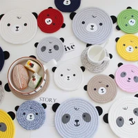 new bear coaster insulation mat table mat hand woven cotton rope placemat creative printing nordic round dish mat