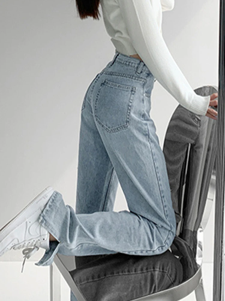 

Женские джинсы в складку, брюки из денима с высокой талией, свободные брюки в пол, Повседневная Уличная одежда для мам, мешковатые джинсы, ве...