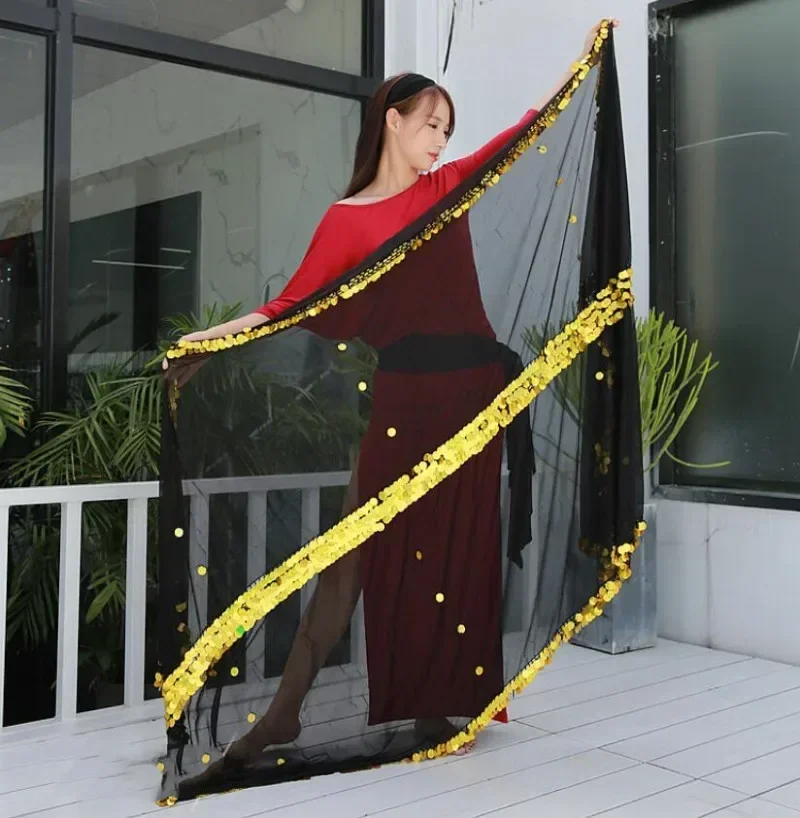 Кинутый шарф для девочек мама и я танец живота шаль Малайя вуаль с блестками