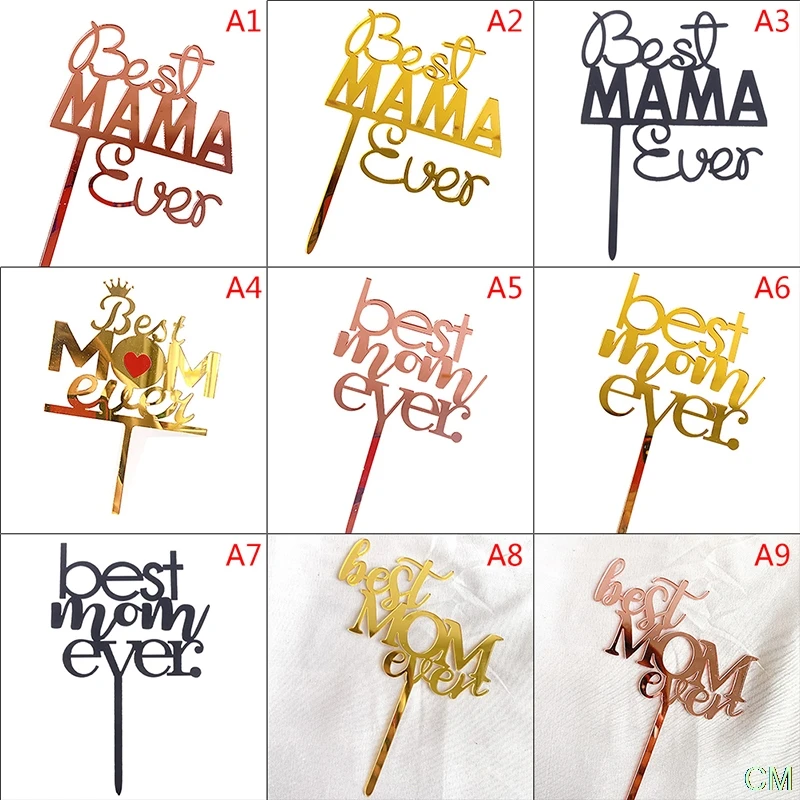 

1pc Cake Decoration Acrylic Best Mom Ever Crown Heart Cake Topper for Mother`s Day Birthday Cupcake Dessert Decor Party Supplies